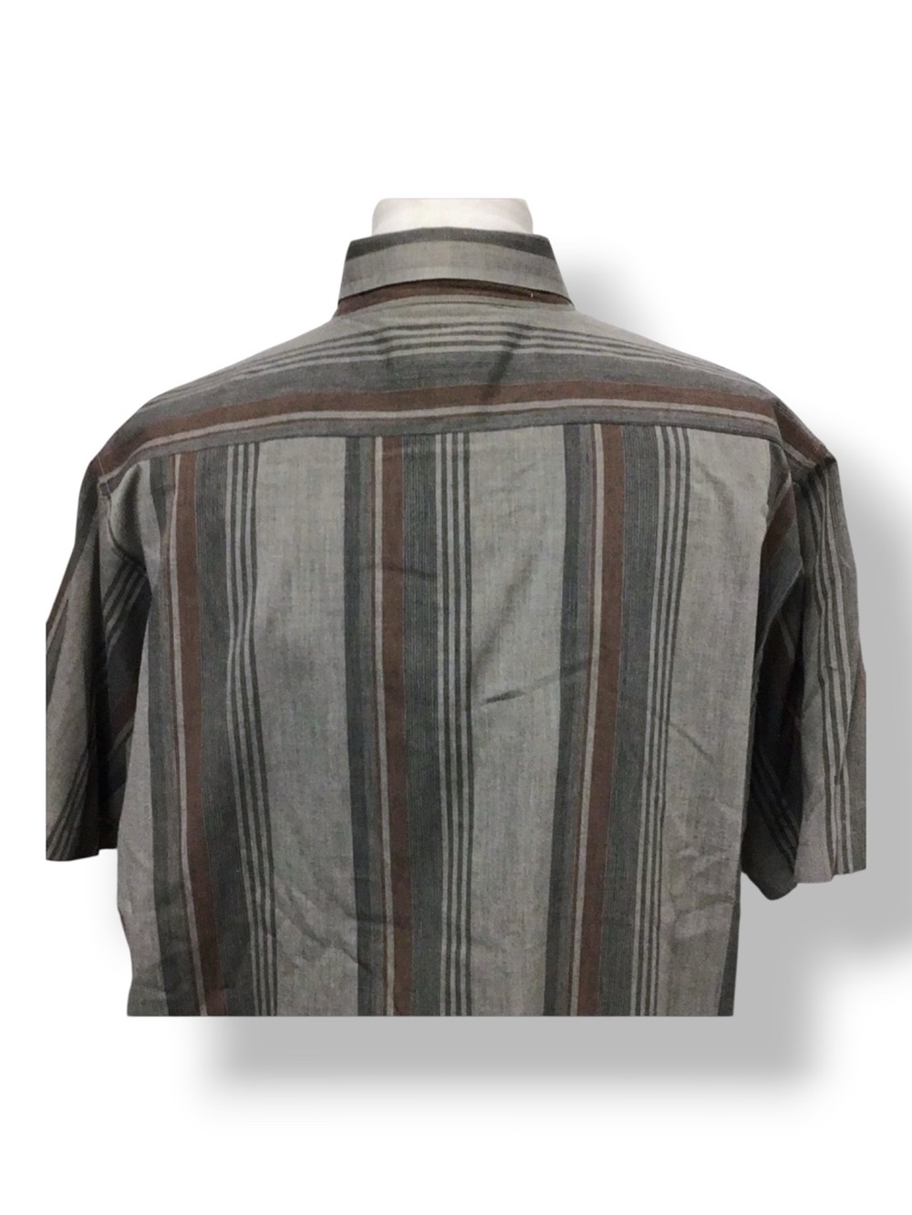 Untied Mens Short Sleeve Button Down Shirt VTG 90s Vertical Stripe Gray/Brown XL - Picture 5 of 7